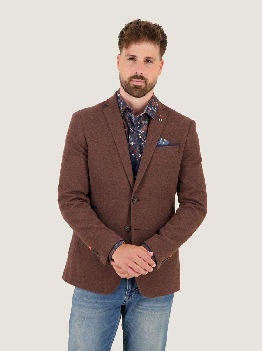 Veston sport piqué brun chocolat — porté